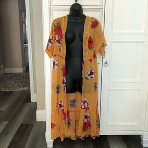 Mustard yellow floral Swim Suit Cover